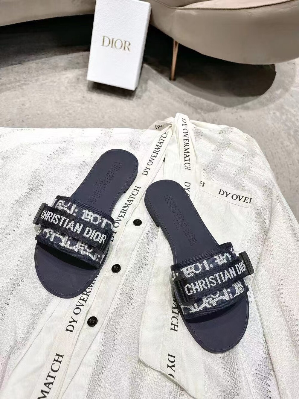 Dior Logo Embroidered Slide Sandals